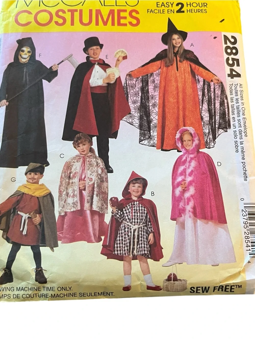 McCall’s 2854 kids  Costumes Pattern Capes. Uncut